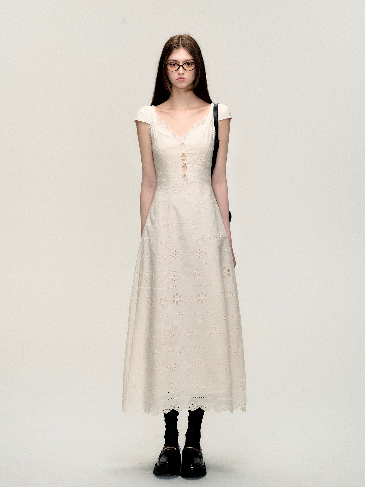 Cream White Fit-and-Flare Eyelet Mini Dress Secondary image