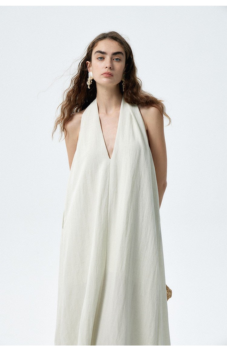 Flowy Halter V-Neck Maxi Dress with Pockets Main image