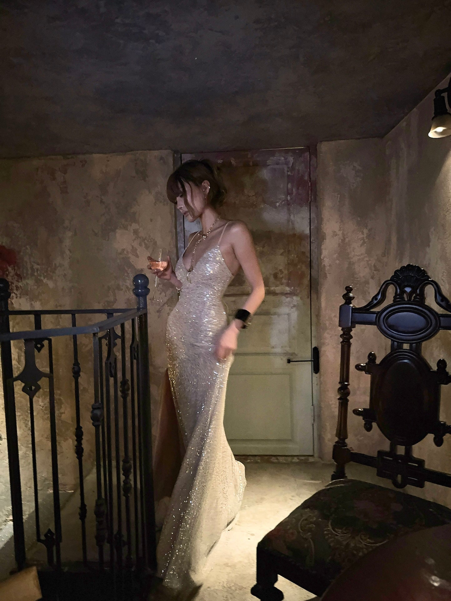 Golden Maxi Dress Sequin Mermaid Sweetheart Lace-up Back Main image