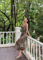 Leopard Print Cowl Neck Spaghetti Strap Open Back Mermaid Dress | EveningVerse