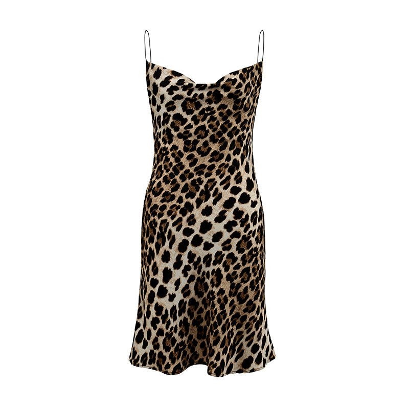 Leopard Print Cowl Neck Spaghetti Strap Open Back Mermaid Dress | EveningVerse