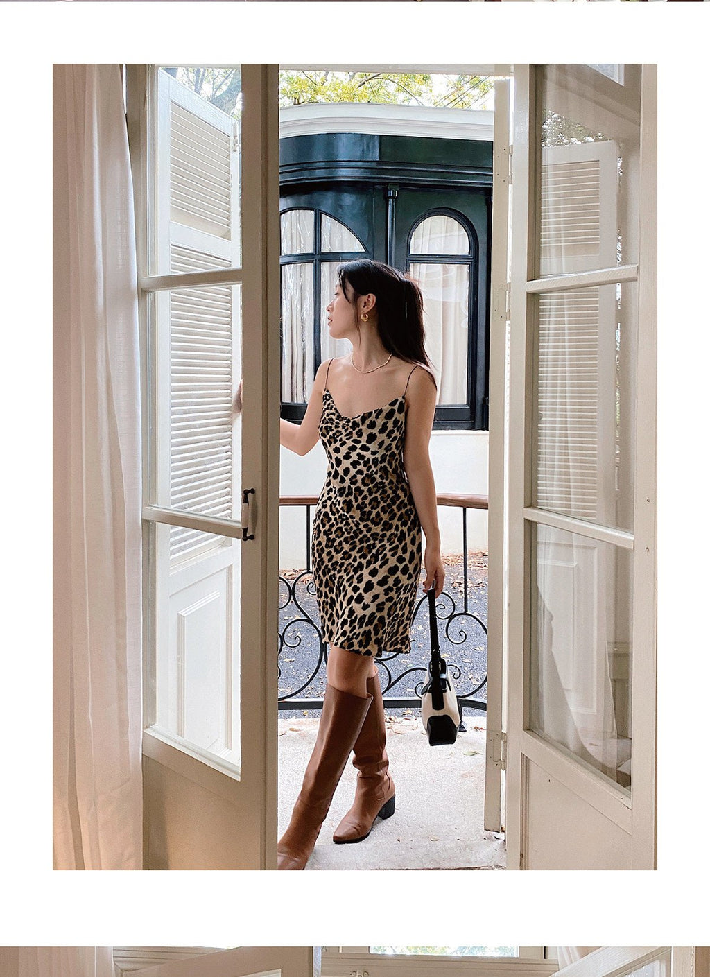 Leopard Print Cowl Neck Spaghetti Strap Open Back Mermaid Dress | EveningVerse