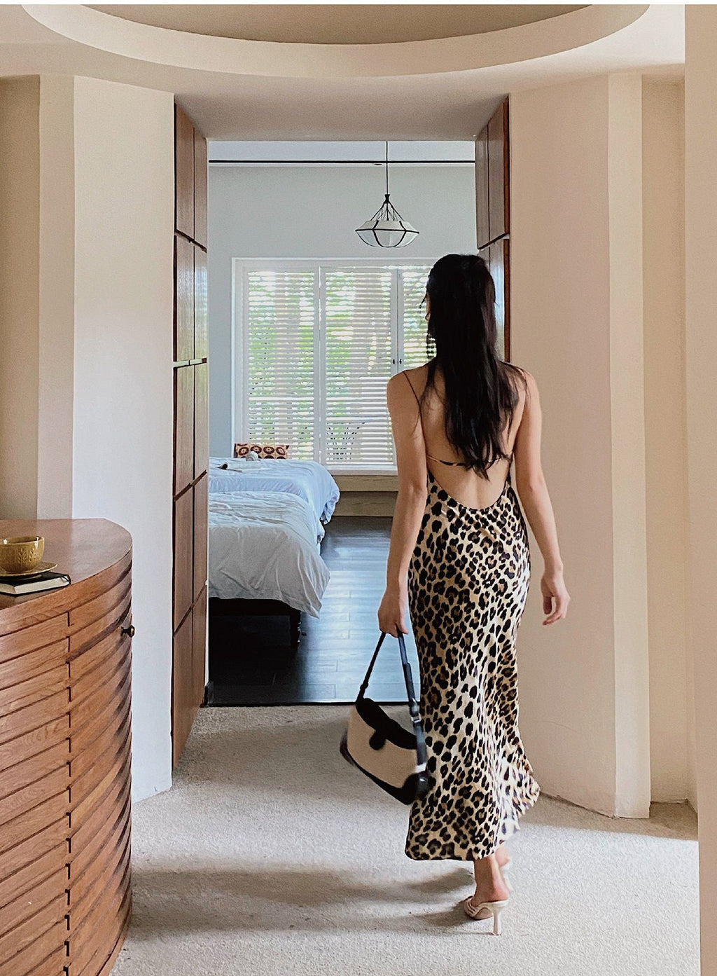 Leopard Print Cowl Neck Spaghetti Strap Open Back Mermaid Dress | EveningVerse