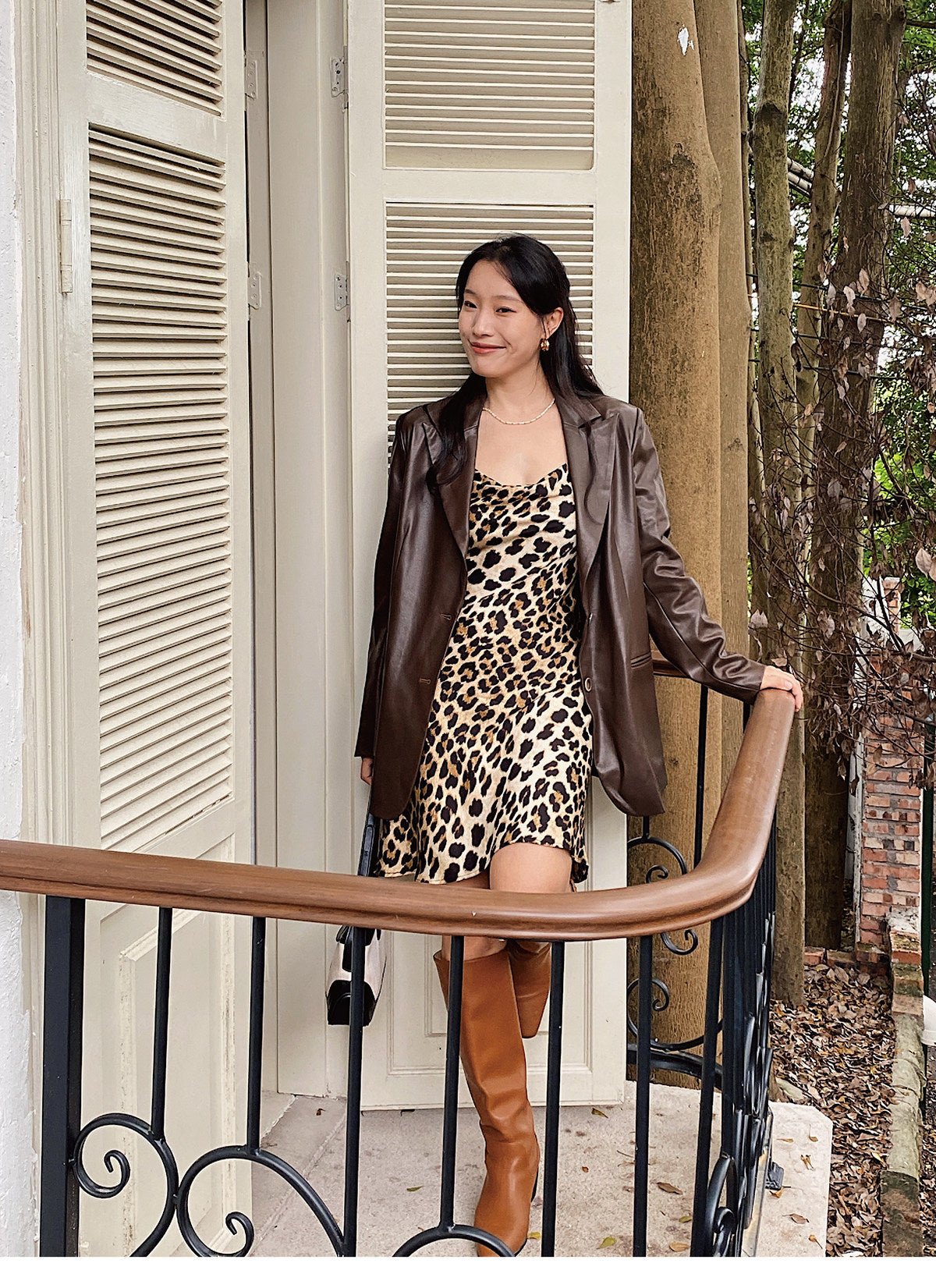 Leopard Print Cowl Neck Spaghetti Strap Open Back Mermaid Dress | EveningVerse