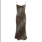 Leopard Print Cowl Neck Spaghetti Strap Open Back Mermaid Dress | EveningVerse
