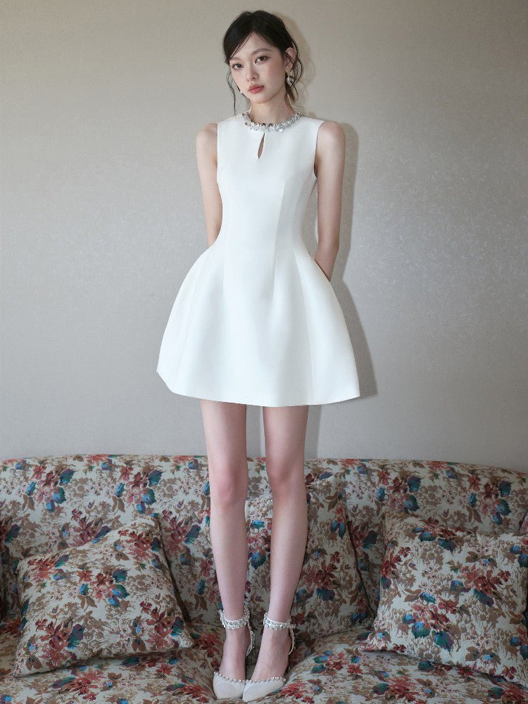Structured Embellished Neck A - Line Mini Dress - EveningVerse - 11