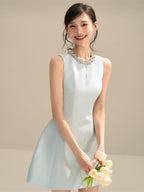Structured Embellished Neck A - Line Mini Dress - EveningVerse - 10