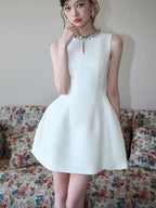 Structured Embellished Neck A - Line Mini Dress - EveningVerse - 1