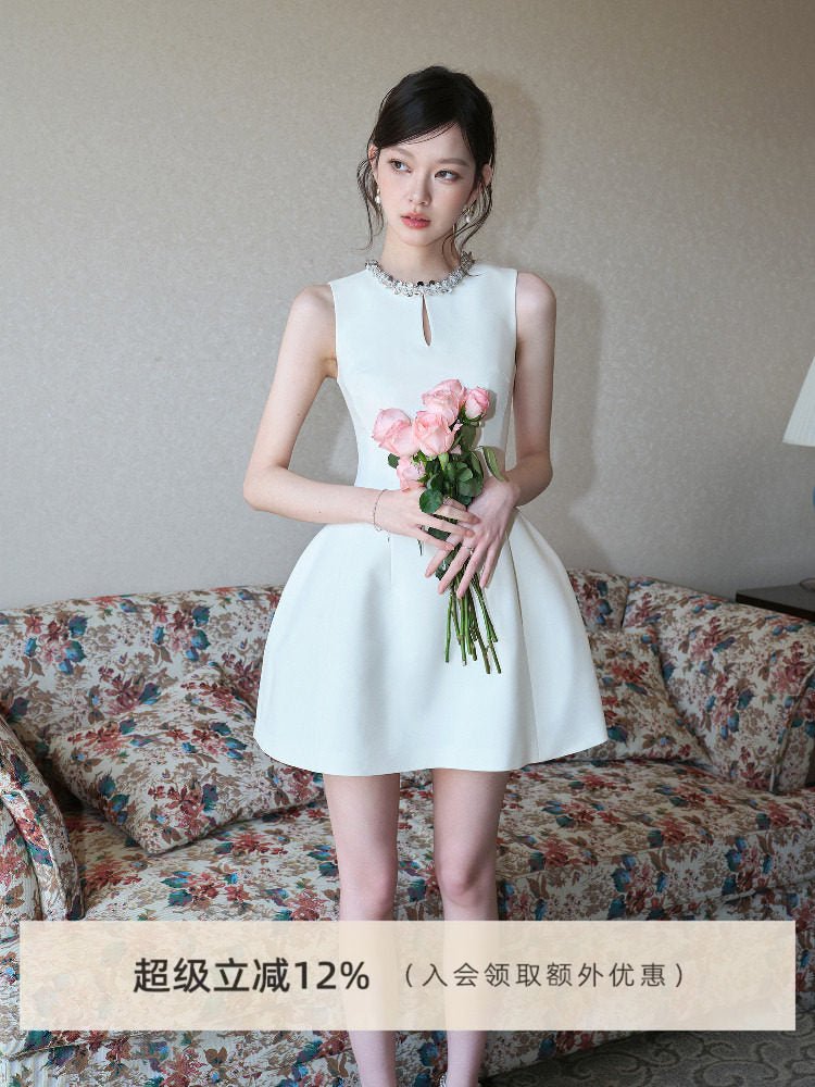 Structured Embellished Neck A - Line Mini Dress - EveningVerse - 8