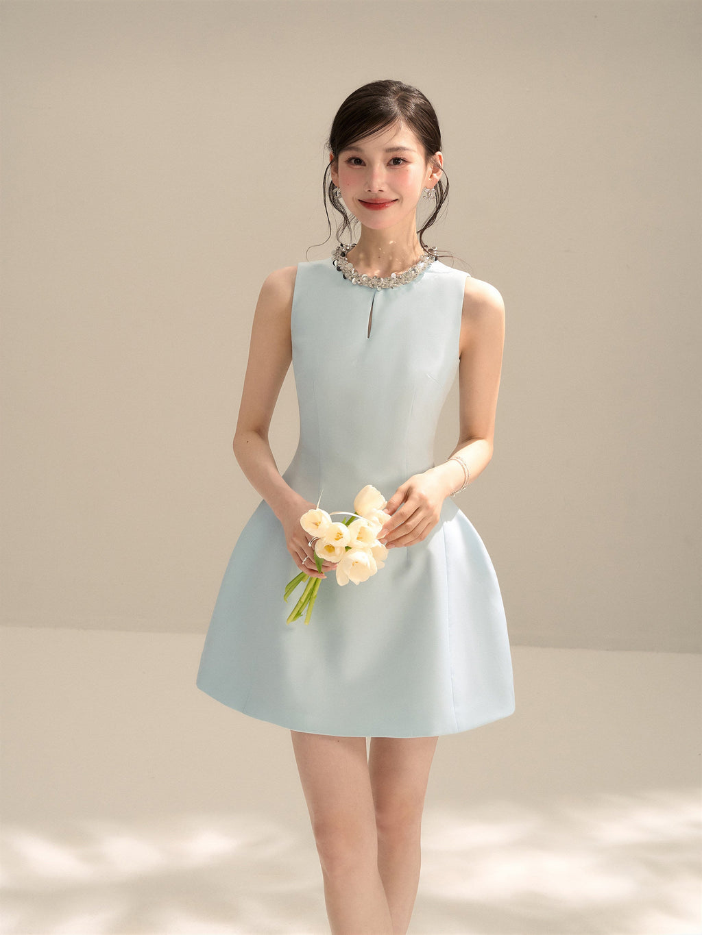 Structured Embellished Neck A - Line Mini Dress - EveningVerse - 12