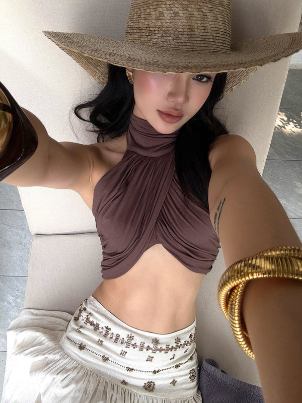 Twisted Halter Backless Crop Top
